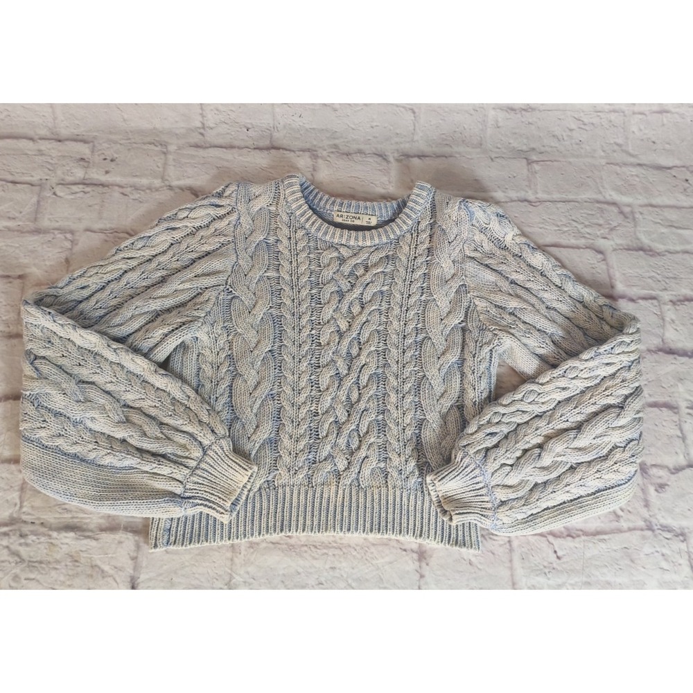 ARIZONA JEAN CO light blue Cream Marled Cable Knit Cropped Sweater Size Medium - Picture 8 of 8